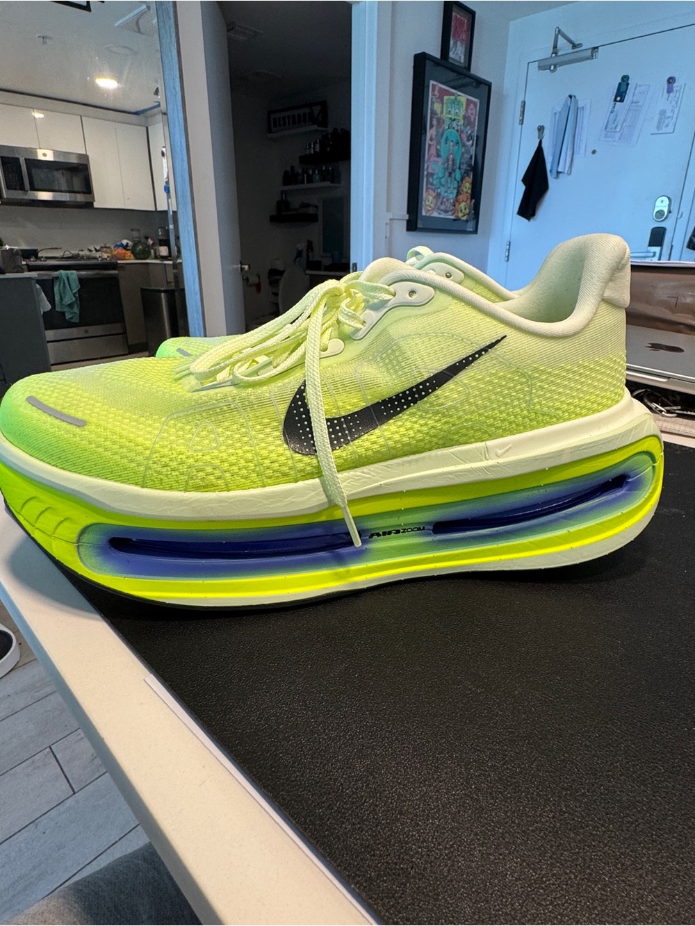 Men’s Nike Vomero Prem Neon Yellow Athletic Running Shoes with Black Swoosh